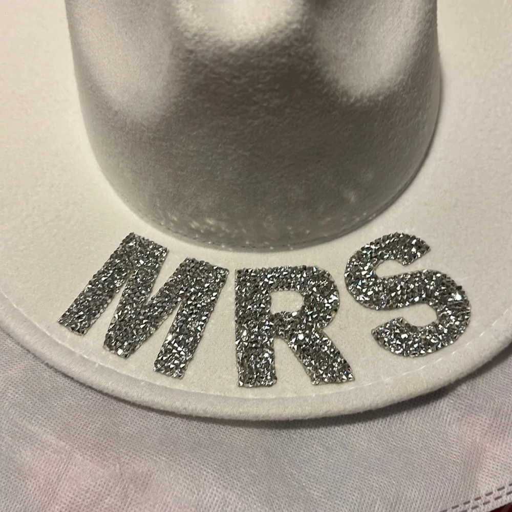Ivory 'MRS' Embellished Felt Hat